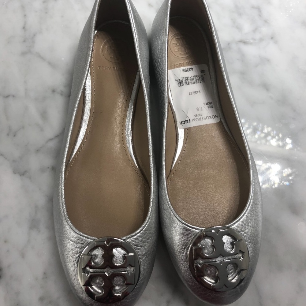 Silver Tory Burch Flats
